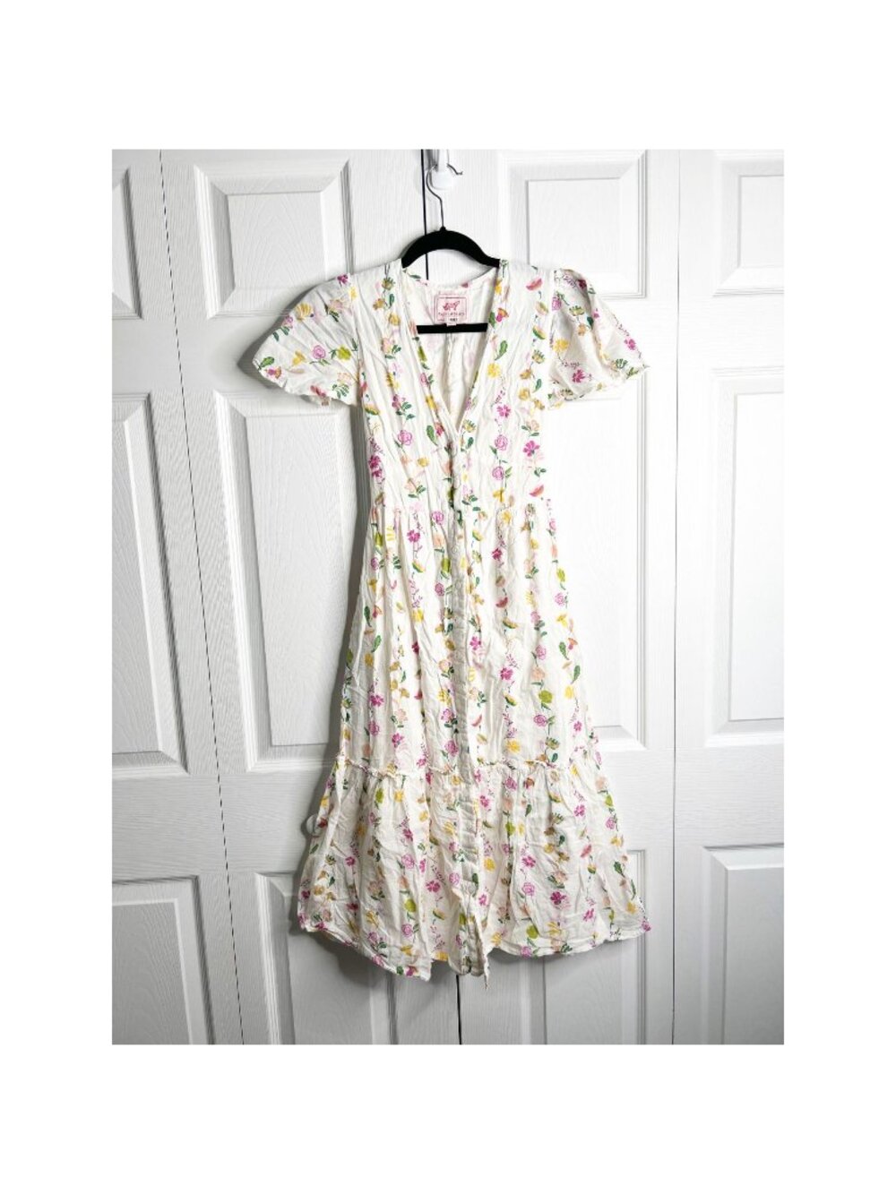 Banjanan Lesly Off White Floral Printed V-Neck Midi Dress Women's Size X-Small